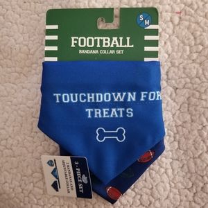 Game Day Football Dog Bandana Collar Set Blue Pet Scarf NWT S/M
